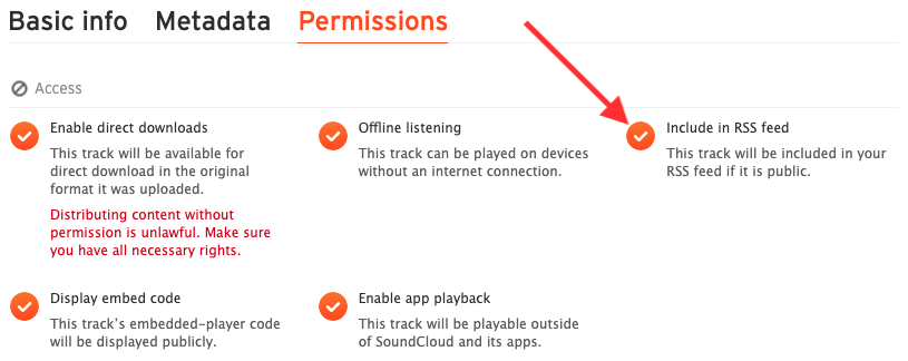 Include SoundCloud track in RSS feed