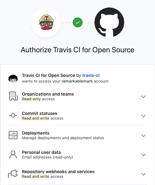 Authorize Travis CI for Open Source
